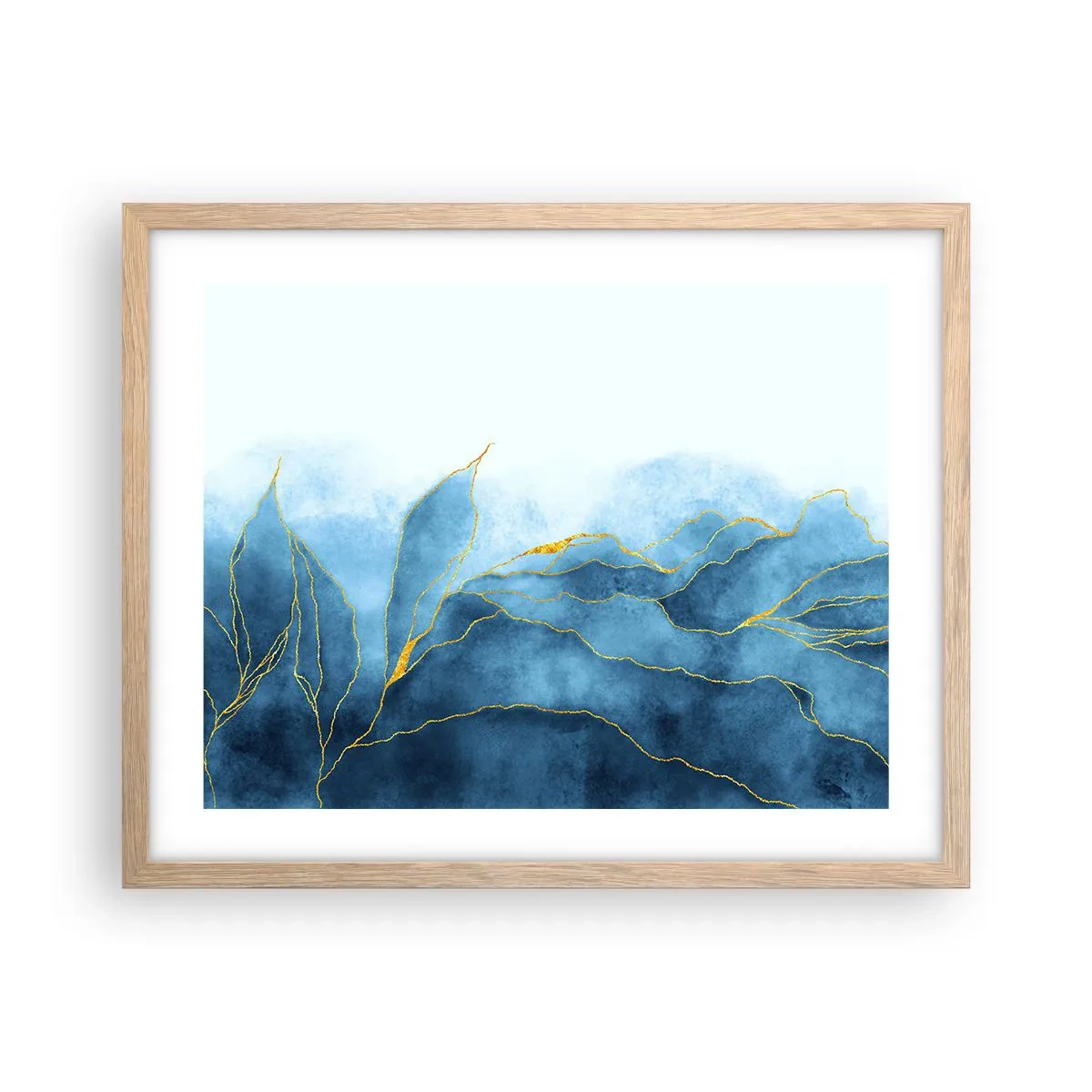 Poszter világos tölgy keretben - Kék aranyban - 50x40 cm