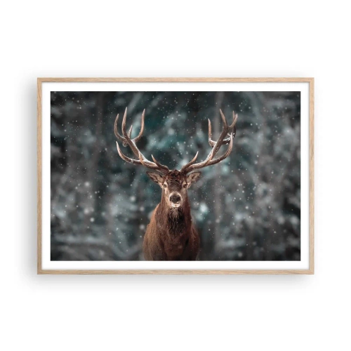 Poszter világos tölgy keretben - Az erdő királya koronázva - 100x70 cm