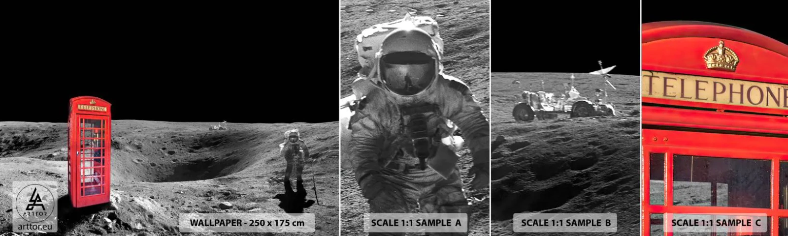 Fotótapéta Minta Öntapadós Deluxe Sticker - Kozmikus vicc - Absztrakció, Hold, Űrhajós - 100x30 cm