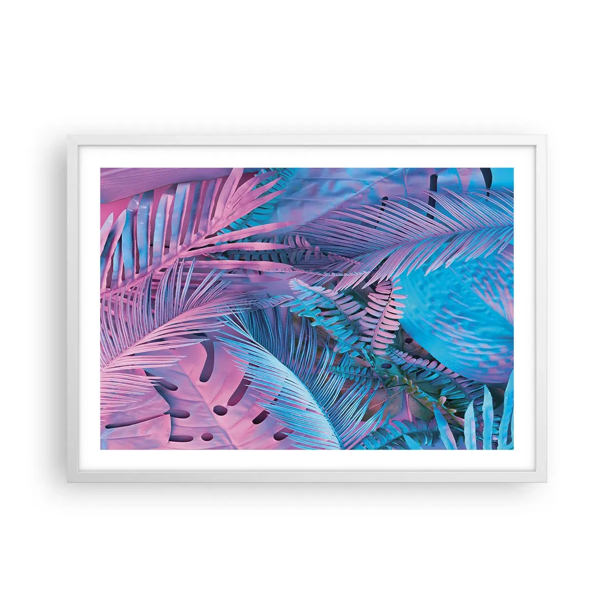 Poszter fekete keretben - Trópusok rózsaszínben és kékben - 70x50 cm