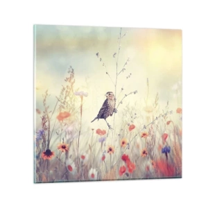 Üveg kép - Madárportré egy réttel a háttérben - 50x50 cm