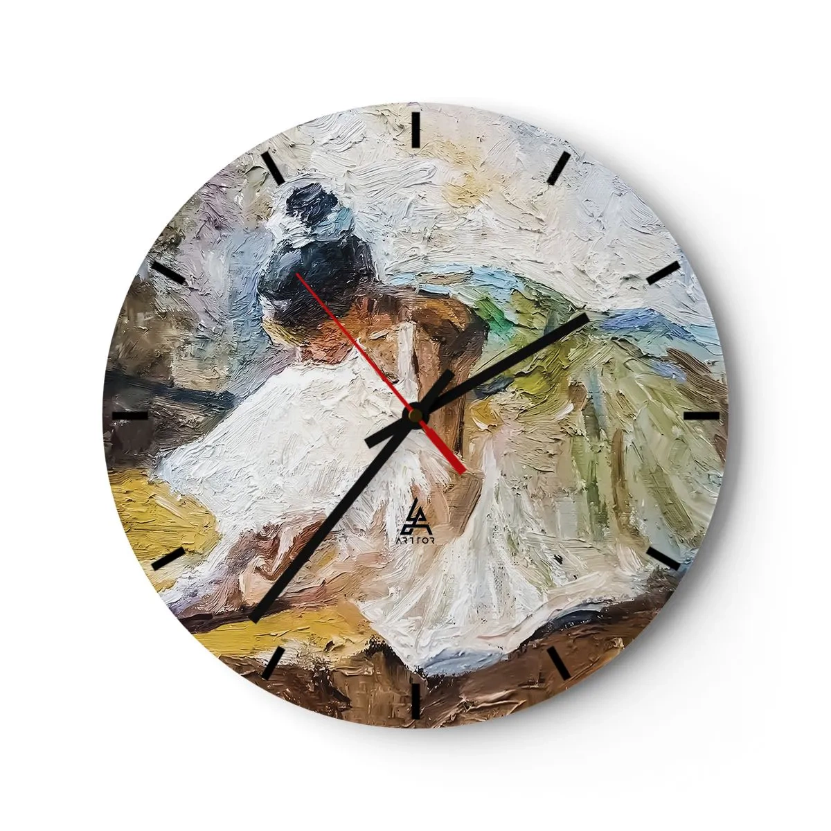 Falióra, Óra - Egy fehér ruhás balett-táncos, impresszionista stílusban ábrázolva. - 30x30cm - Degas festményéből - Modern fali dekoráció nappalihoz, konyhához és hálószobához ARTTOR