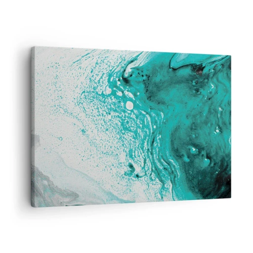 Vászonkép - Absztrakt kompozíció türkiz árnyalatokban fehér alapon - 70x50cm - Elolvadni fehérben és türkizben - Modern fali dekoráció nappalihoz és hálószobához ARTTOR