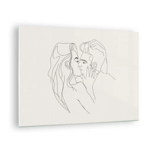 Üveg kép - Egy pár érzéki csókja a kontúrvonalban - 70x50cm - Összegabalyodva az érzésben - Modern fali dekoráció nappalihoz és hálószobához ARTTOR