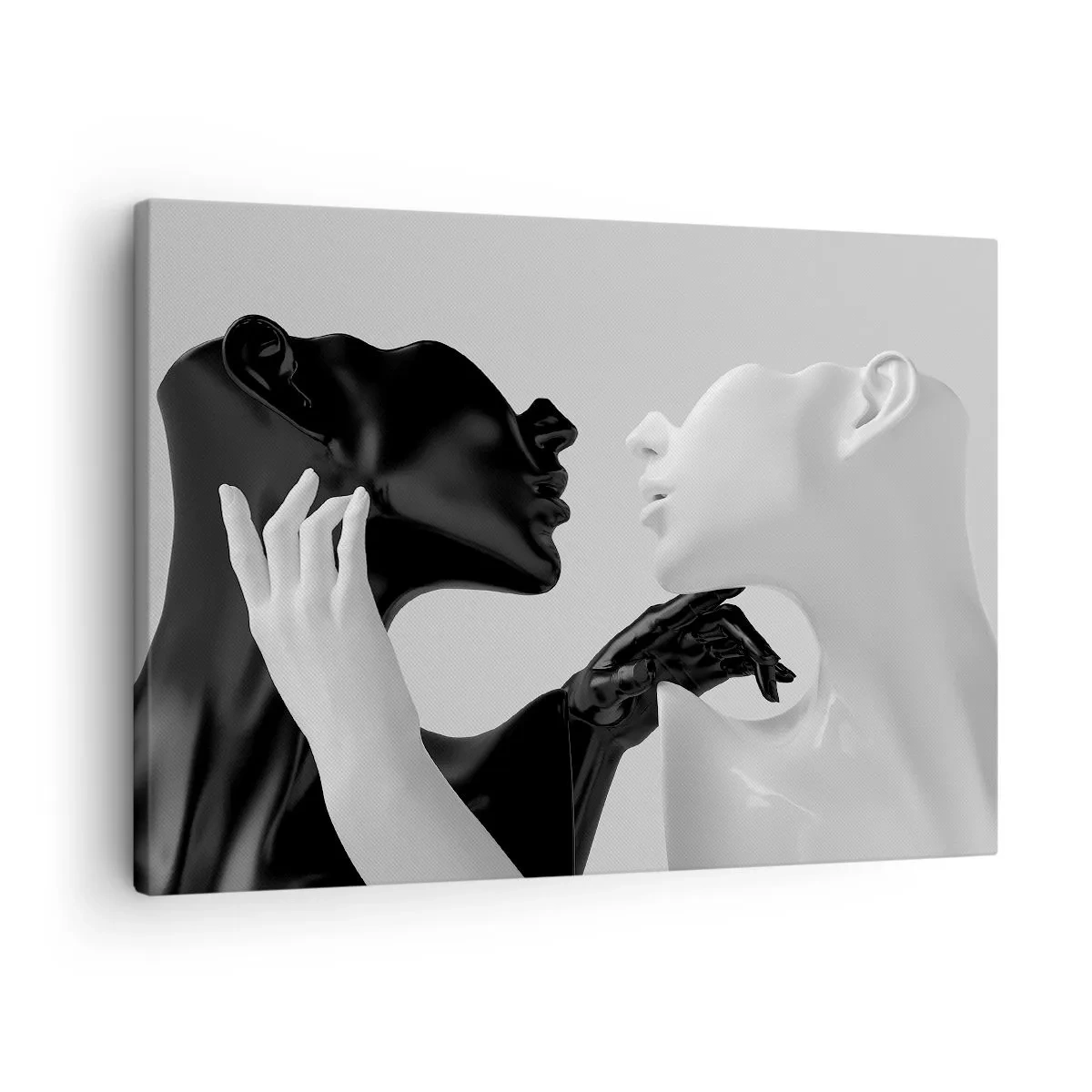 Vászonkép - Fekete-fehér sziluettek dinamikus közeli felvételen - 70x50cm - Vonzás - Vágy - Modern fali dekoráció nappalihoz és hálószobához ARTTOR