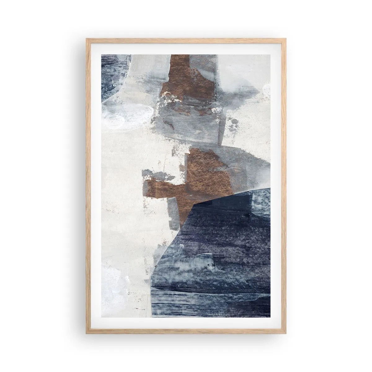 Poszter világos tölgy keretben - Kékes barna formák - 61x91 cm