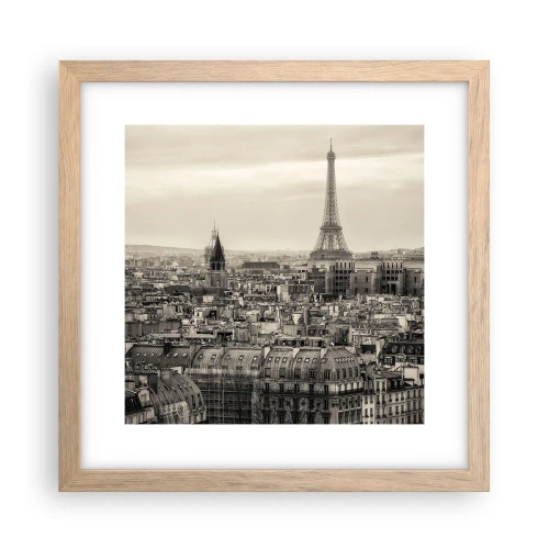 Poszter világos tölgy keretben - Párizs háztetői fölött - 30x30 cm