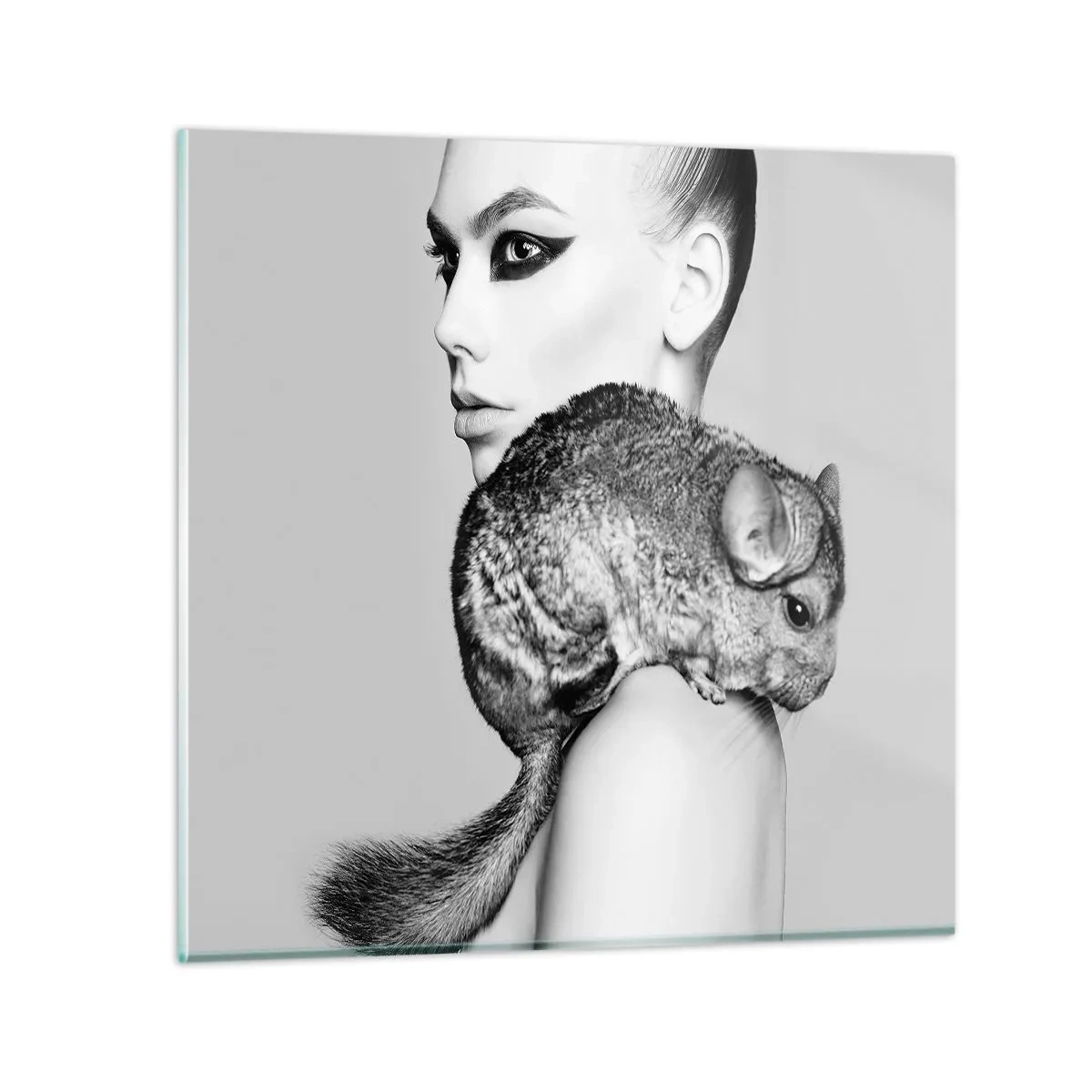 Üveg kép - Hölgy csincsillával - 50x50 cm