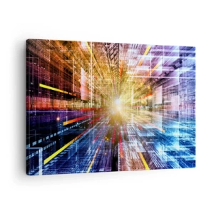 Vászonkép - Dinamikus fények egy futurisztikus folyosón - 70x50cm - Fényes folyosó - Modern fali dekoráció nappalihoz és hálószobához ARTTOR