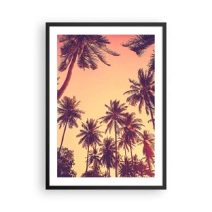 Poszter fehér keretben - Pálmafák a naplemente meleg színeiben - 50x70cm - Trópusi variáció - Modern fali dekoráció nappalihoz és hálószobához ARTTOR