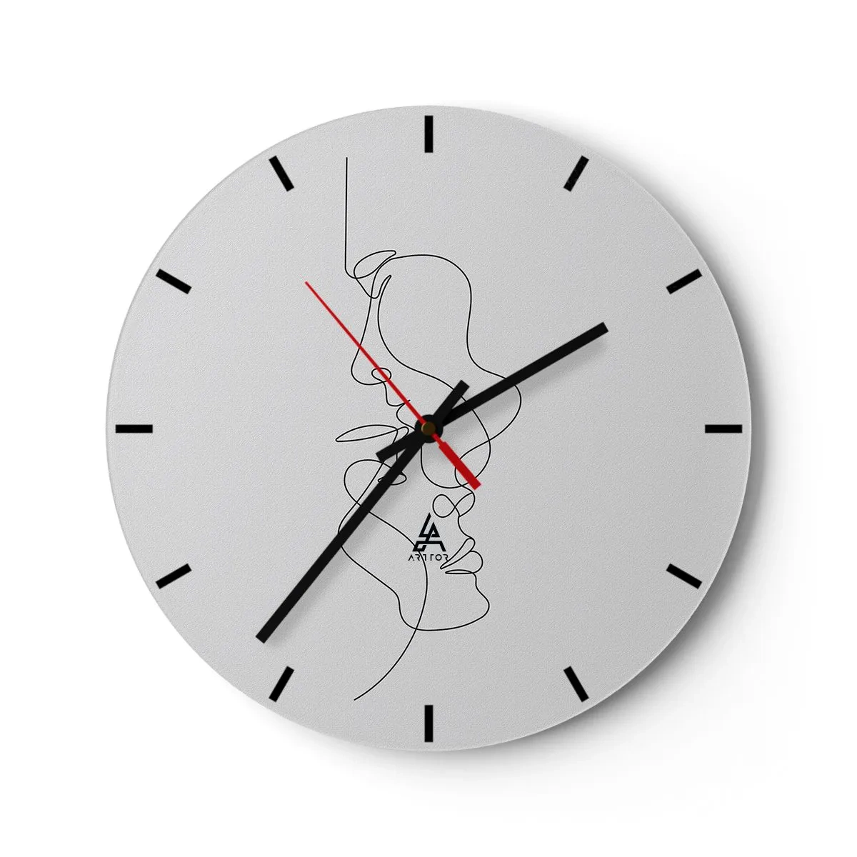 Falióra, Óra - Minimalista arc körvonalai fekete vonalakkal fehér alapon - 30x30cm - Gyászos sóvárgás - Modern fali dekoráció nappalihoz, konyhához és hálószobához ARTTOR