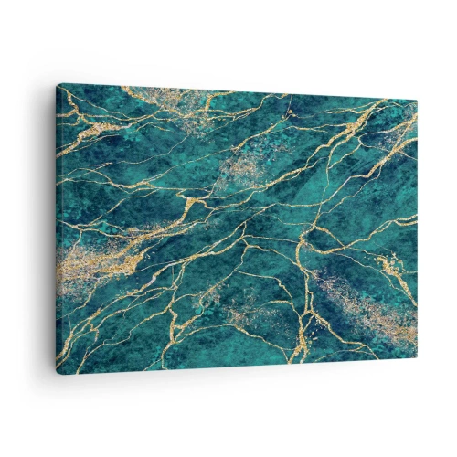 Vászonkép - Texturált márványminta türkiz és arany árnyalatokban - 70x50cm - Aranybánya - Modern fali dekoráció nappalihoz és hálószobához ARTTOR