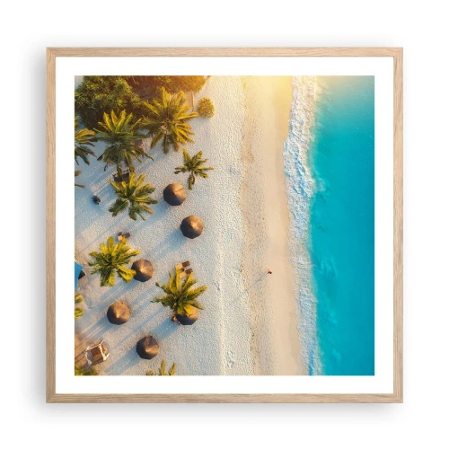 Poszter világos tölgy keretben - Üdvözöljük a paradicsomban - 60x60 cm