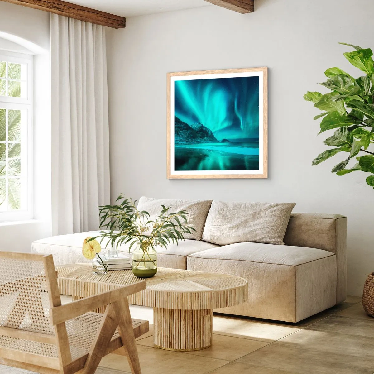 Poszter világos tölgy keretben - Észak csodái - 60x60 cm