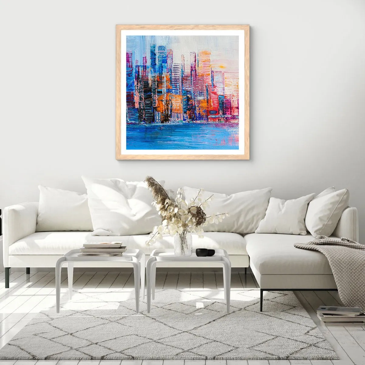 Poszter világos tölgy keretben - Egy vidám metropolisz - 60x60 cm