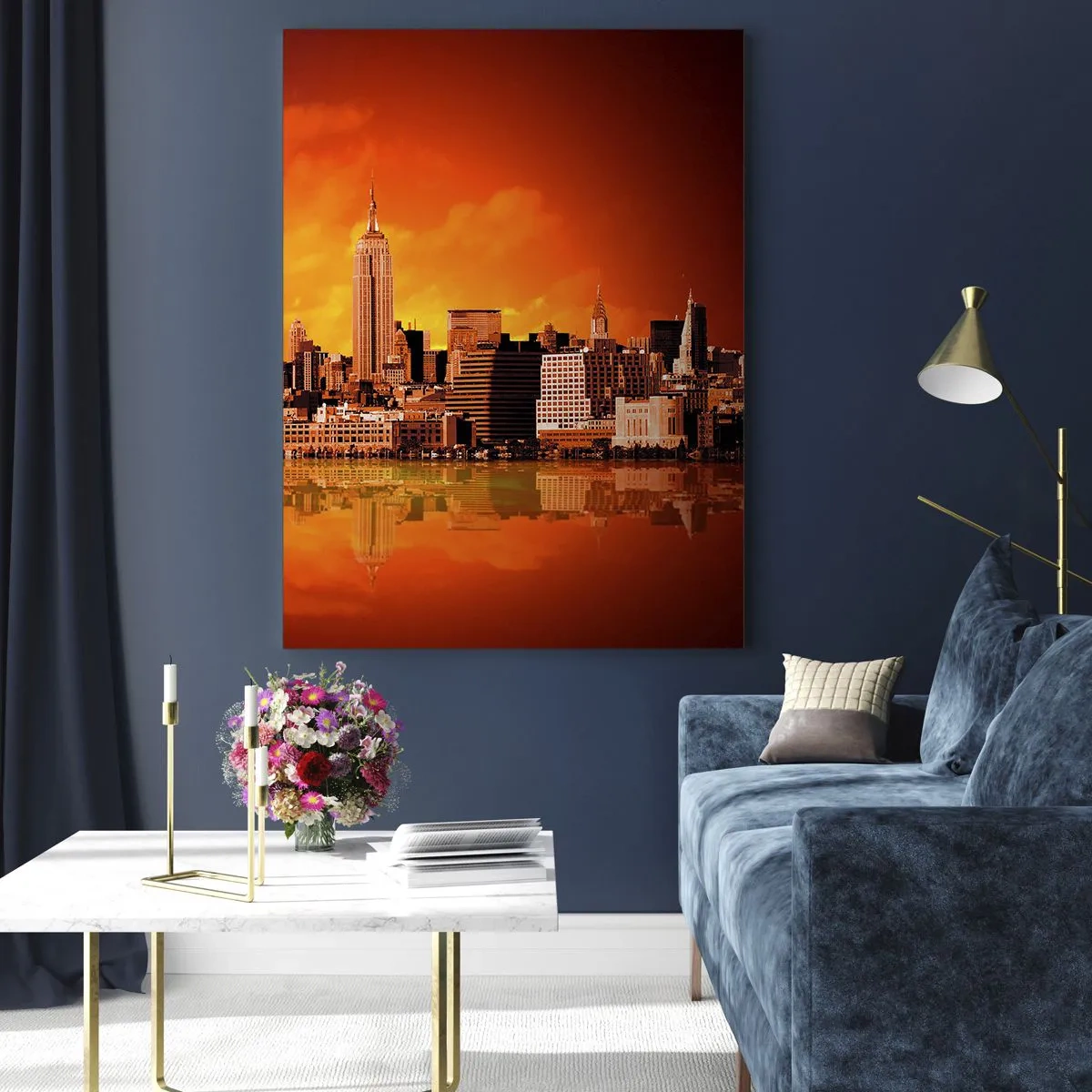 Üveg kép - A nagyvárosi panoráma sárga és bronz színben - 50x70 cm