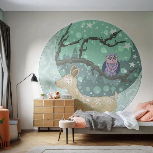 Öntapadós Fotótapéta Deluxe Sticker - Mesebeli erdei éjszaka - Gyerekeknek, Grafika, Csillagok - 350x256 cm