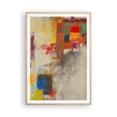 Poszter világos tölgy keretben - Színgeometria - 70x100 cm