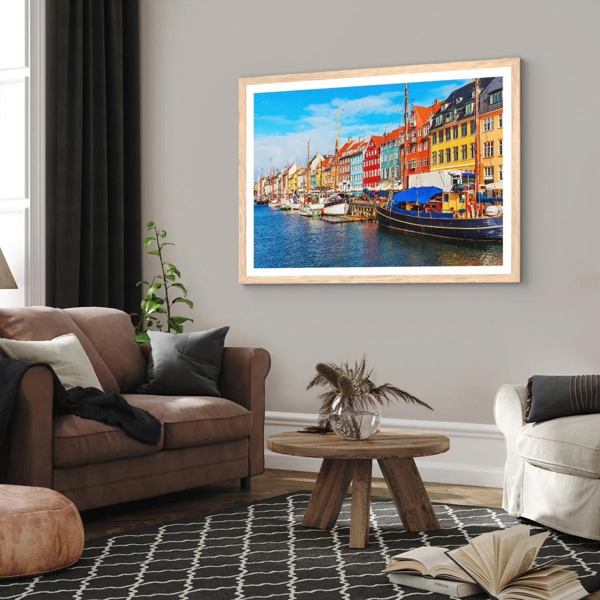 Poszter világos tölgy keretben - Örömteli rakpart - 100x70 cm