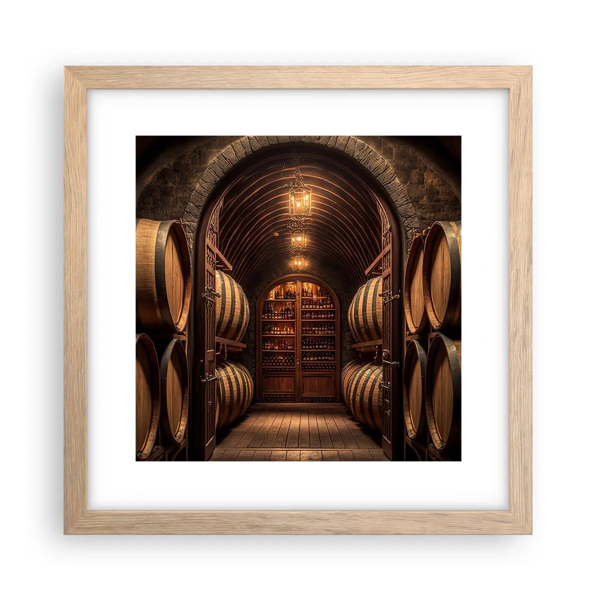 Poszter világos tölgy keretben - Hangulatos pince - 30x30 cm
