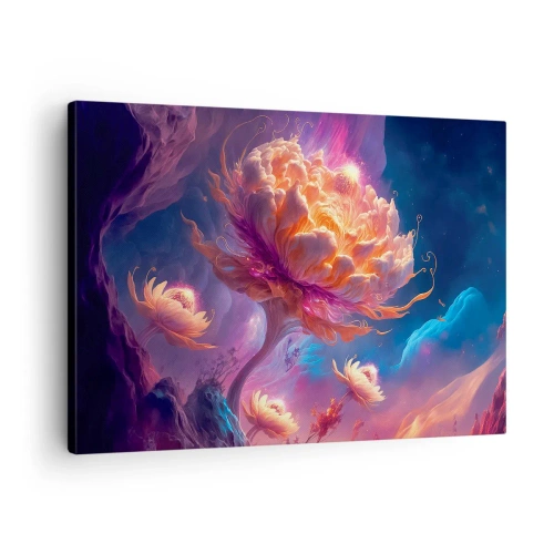 Vászonkép - Fantázia virágok egy kozmikus tájban - 70x50cm - Egy másik világ - Modern fali dekoráció nappalihoz és hálószobához ARTTOR