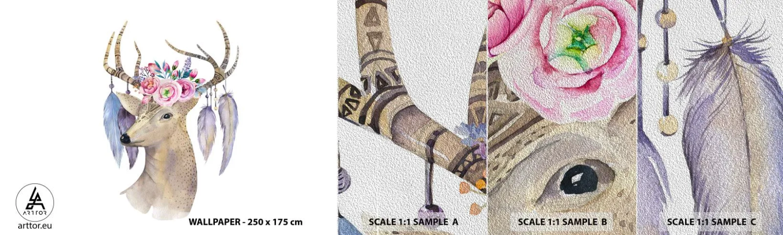 Fotótapéta Minta Premium Sand - Lélekvezető – szelíd, ártatlan - Absztrakció, Állatok, Szarvas - 100x30 cm