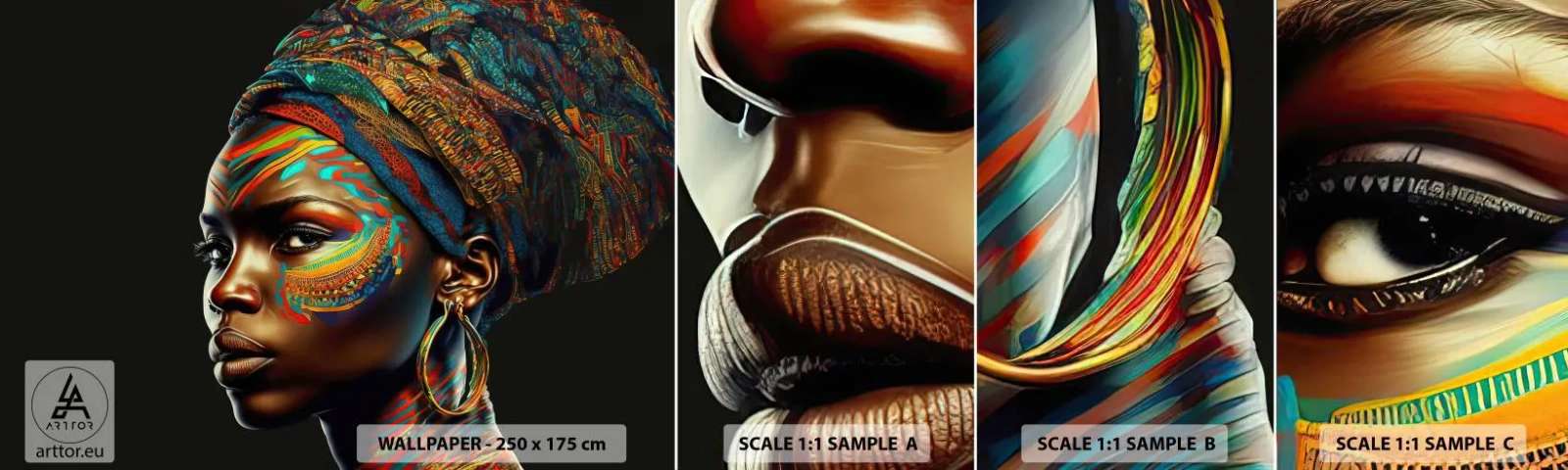 Fotótapéta Minta Öntapadós Deluxe Sticker - Afrikai királynő - Turbán, Törzsek, afro-amerikai - 100x30 cm