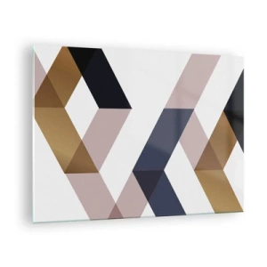 Üveg kép - Geometrikus minta arany és bézs árnyalatokban - 70x50cm - Síkok és szögek - Modern fali dekoráció nappalihoz és hálószobához ARTTOR