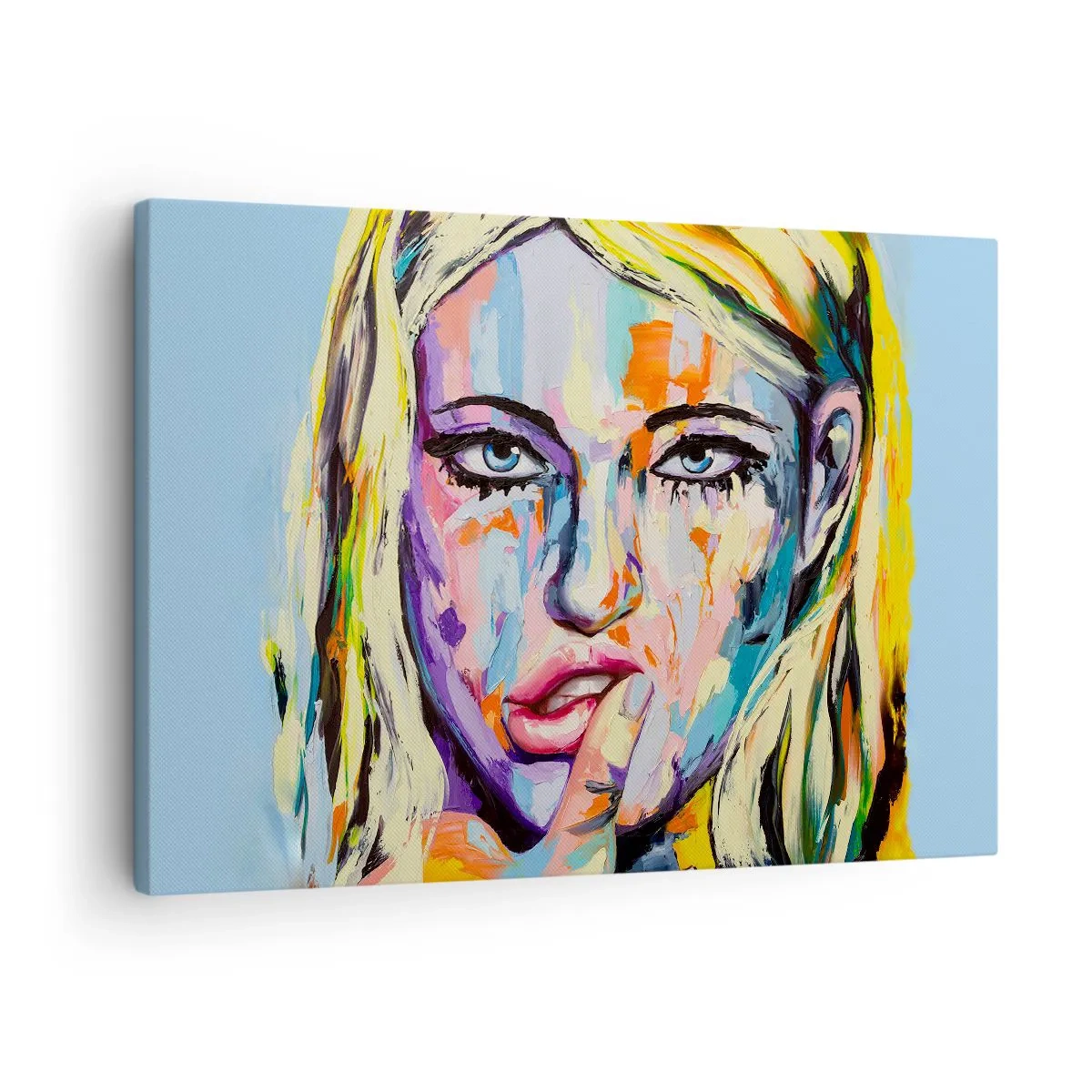 Vászonkép - Egy nő színes portréja absztrakt stílusban - 70x50cm - Nézz egyenesen a szemébe - Modern fali dekoráció nappalihoz és hálószobához ARTTOR