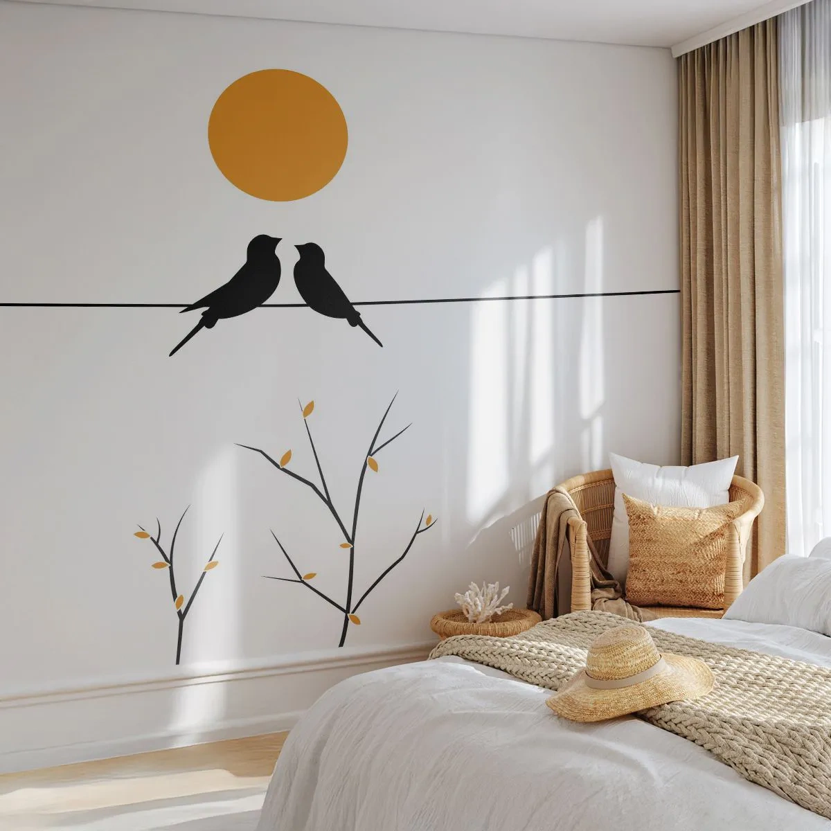 Öntapadós Fotótapéta Deluxe Sticker - Fülemüle este - Absztrakció, Madarak, Grafika - 250x175 cm