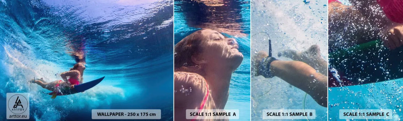 Fotótapéta Minta Öntapadós Deluxe Sticker - Az öröm mélysége - Szörfözés, Nő, Sport - 100x30 cm