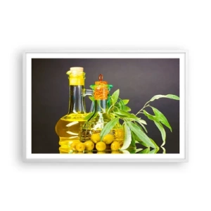 Poszter fekete keretben - Csendélet olívabogyóval és olívaolajjal - 91x61 cm