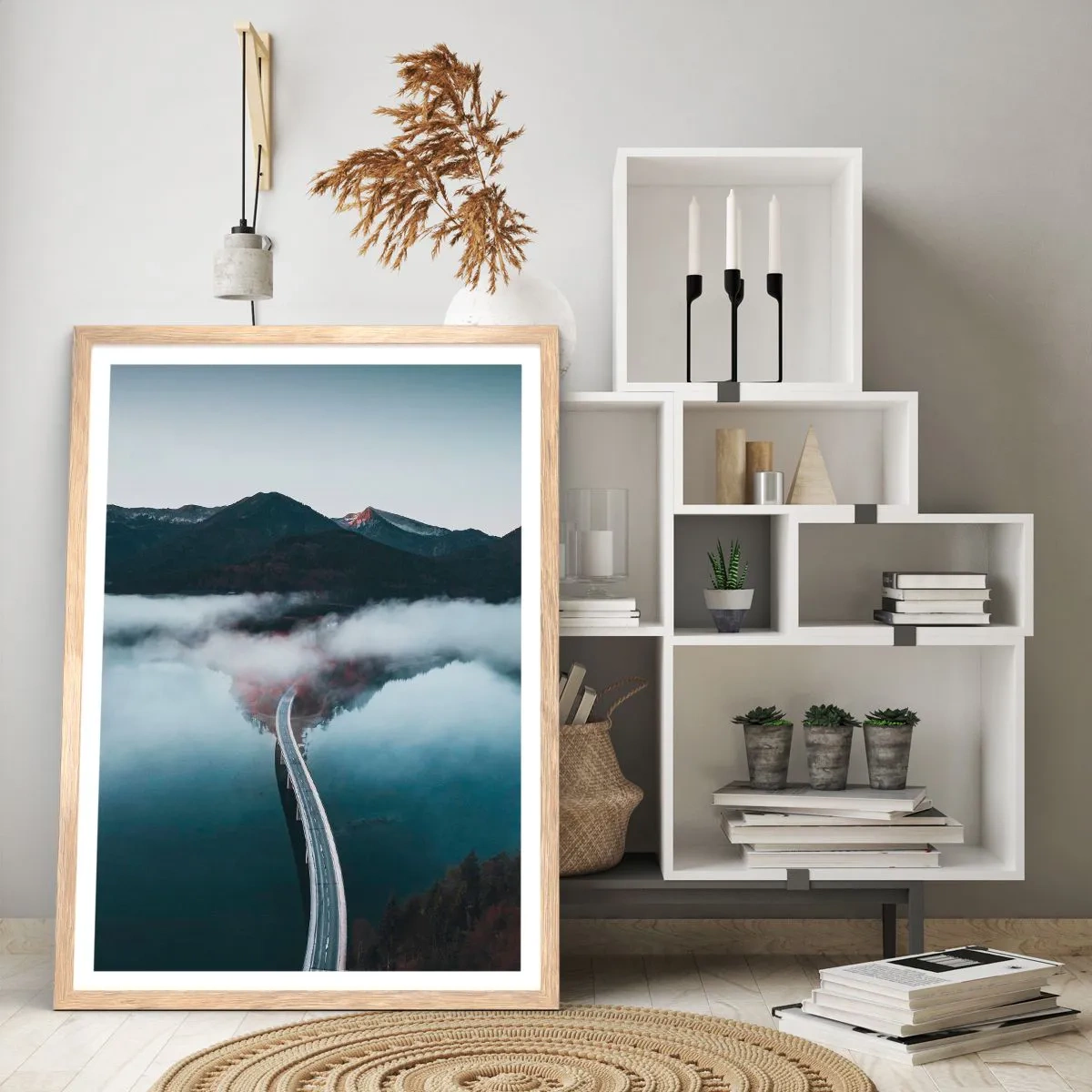 Poszter világos tölgy keretben - Tükörsima víz felett - 40x50 cm