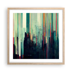 Poszter világos tölgy keretben - Futurisztikus város - 50x50 cm