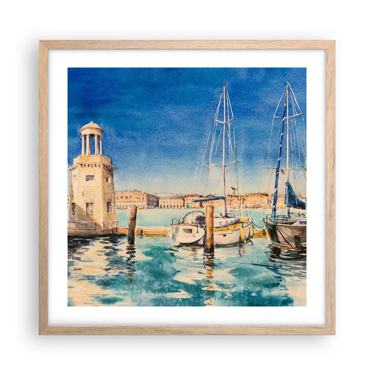 Poszter világos tölgy keretben - Napos lagúna - 50x50 cm