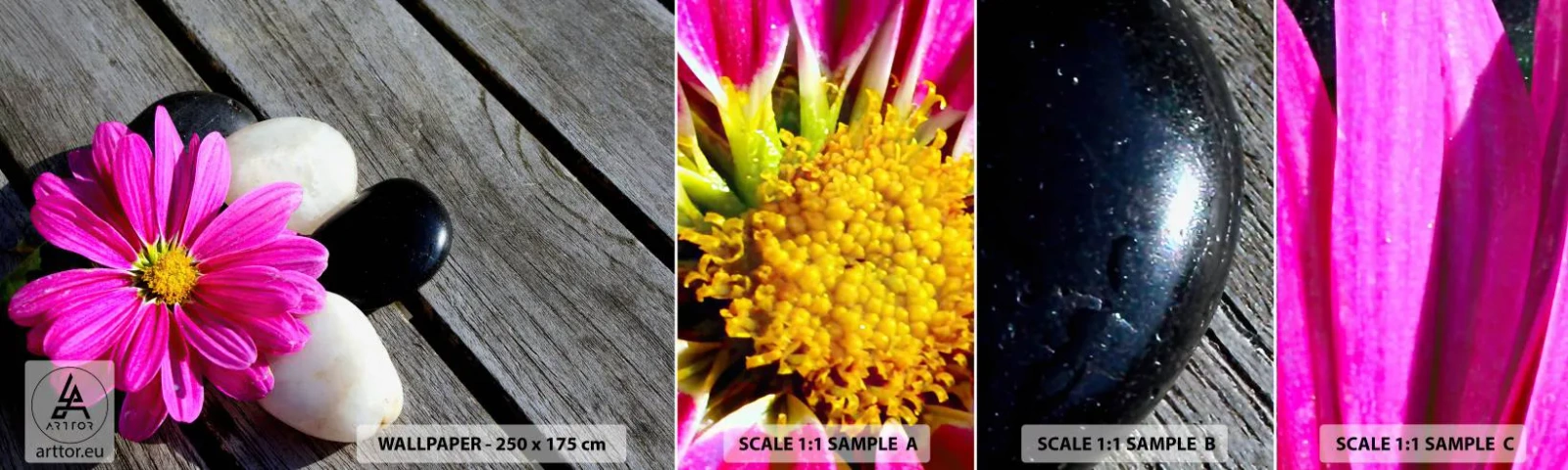 Fotótapéta Minta Standard Eco - Pihenés a mólón - Virág, Kövek, Fa híd - 100x30 cm