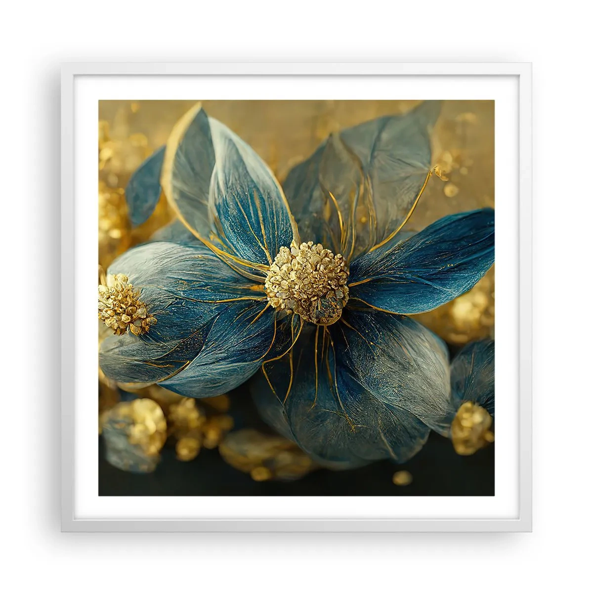 Poszter fekete keretben - Aranyló virág - 60x60 cm