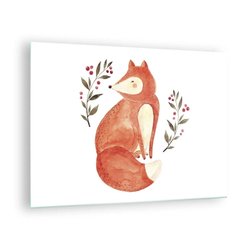 Üveg kép - Imádnivaló akvarell róka gallyakkal és bogyókkal - 70x50cm - Kis vörös hajú - Modern fali dekoráció nappalihoz és hálószobához ARTTOR