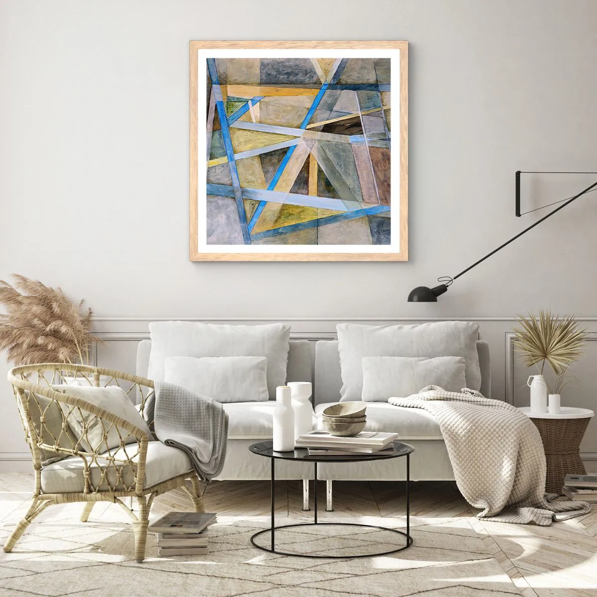 Poszter világos tölgy keretben - Egyenesen vagy átlósan? - 40x40 cm