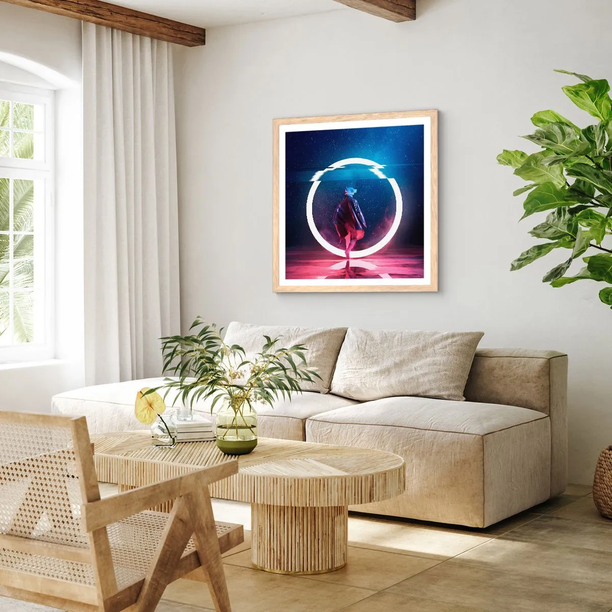 Poszter világos tölgy keretben - Világok között - 60x60 cm