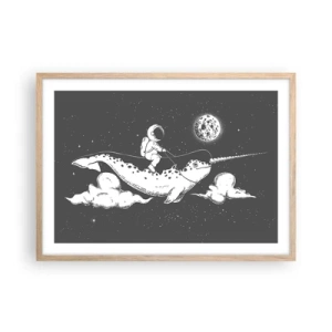 Poszter világos tölgy keretben - Űrlovas - 70x50 cm