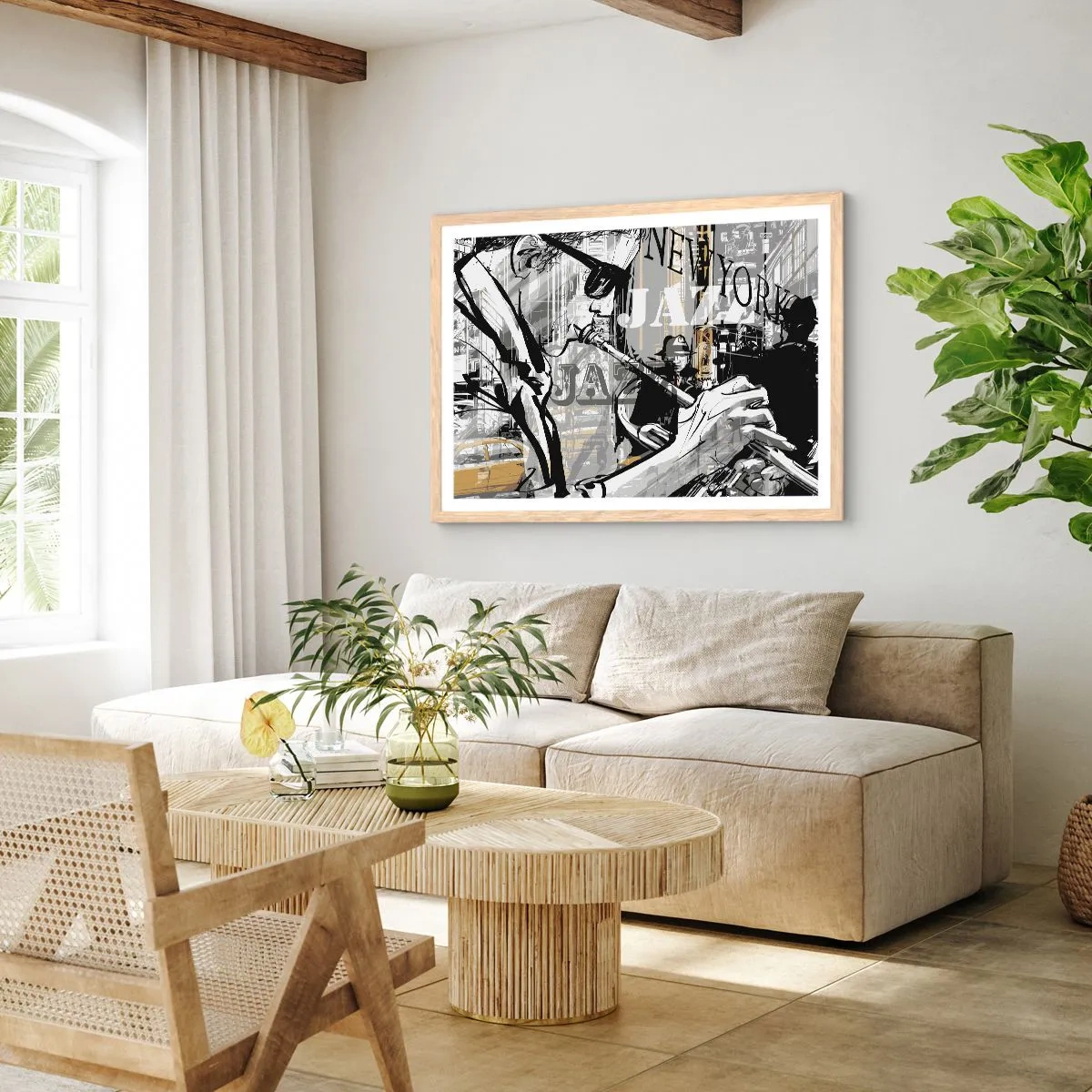 Poszter világos tölgy keretben - A New York ritmusában - 100x70 cm