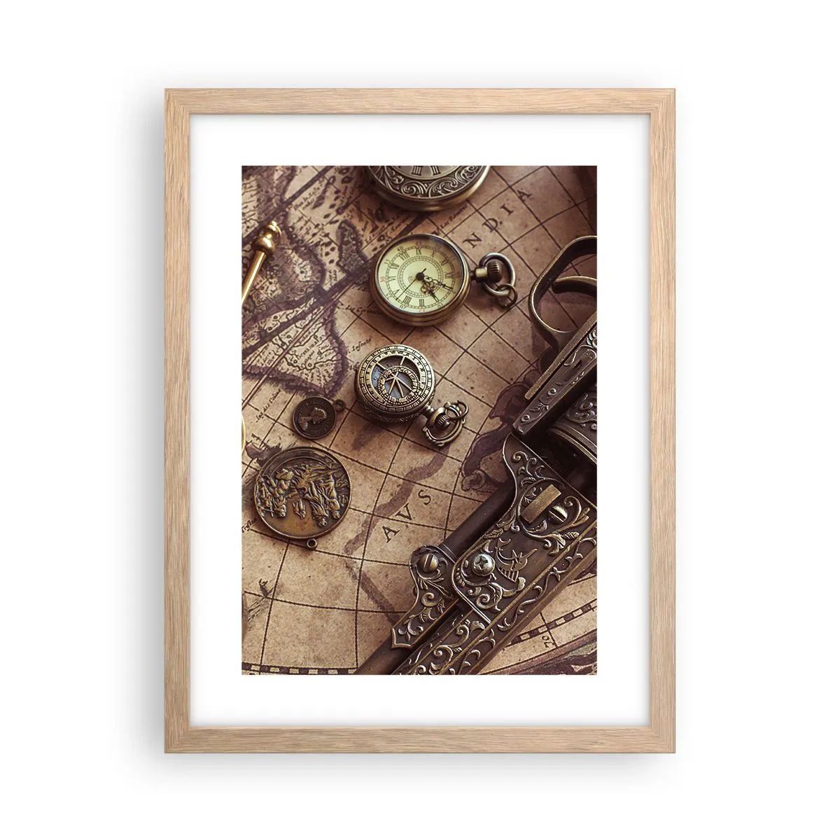 Poszter világos tölgy keretben - Hív a kaland  - 30x40 cm