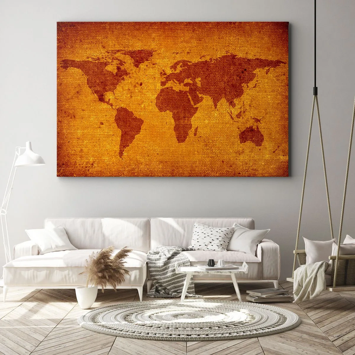 Vászonkép - Vintage világtérkép barna és arany alapon. - 70x50cm - Meghívás utazásra - Modern fali dekoráció nappalihoz és hálószobához ARTTOR