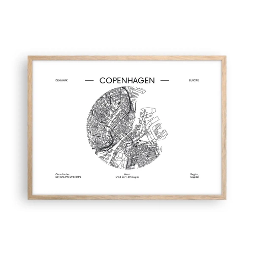 Poszter világos tölgy keretben - Koppenhága anatómiája - 70x50 cm