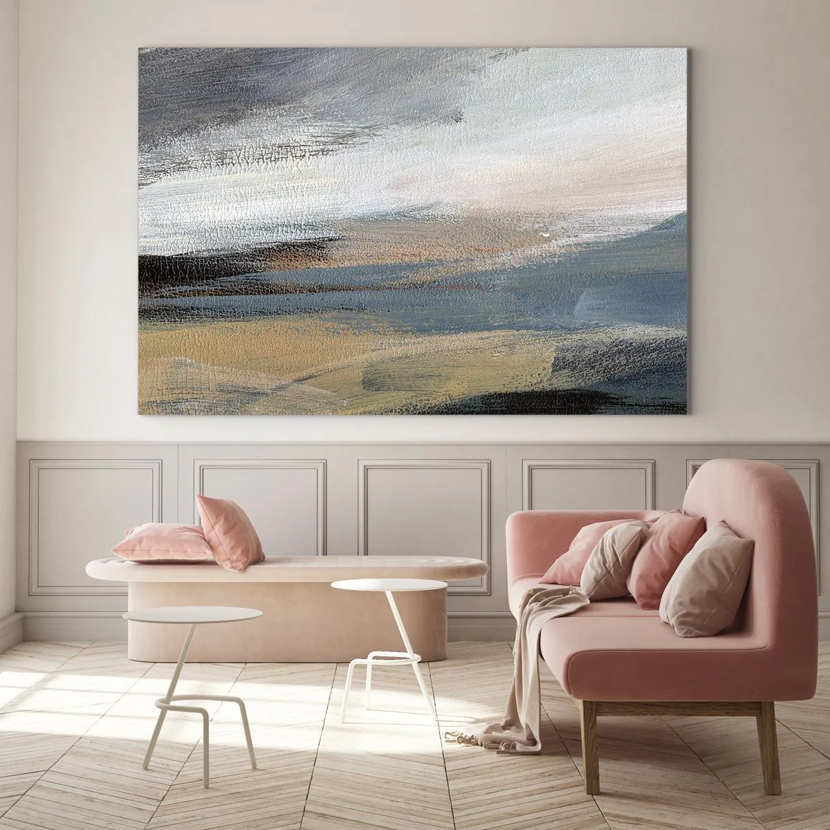Üveg kép - Egy absztrakt tájkép hideg és földszínűekben. - 70x50cm - Absztrakció: északi táj - Modern fali dekoráció nappalihoz és hálószobához ARTTOR