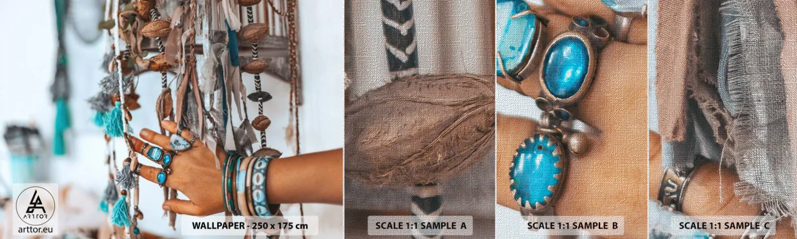 Fotótapéta Minta Premium Canvas - Helyi kincsek - Női kéz, Ékszerek, Boho - 100x30 cm