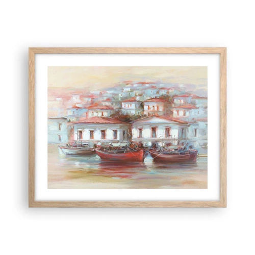 Poszter világos tölgy keretben - Boldog kisváros - 50x40 cm