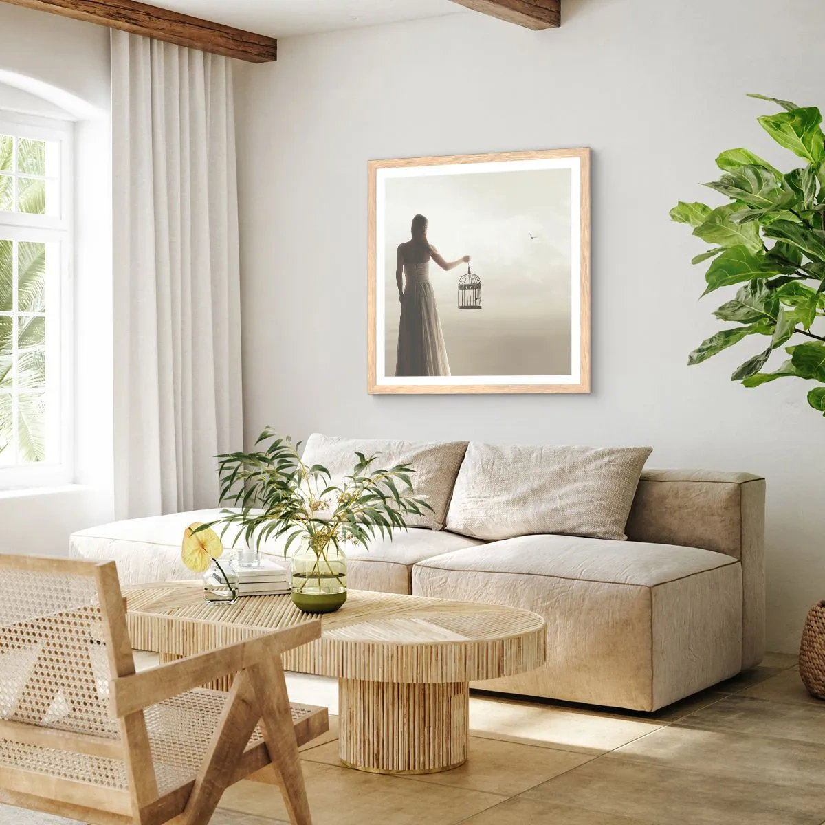 Poszter világos tölgy keretben - Légy szabad - 30x30 cm