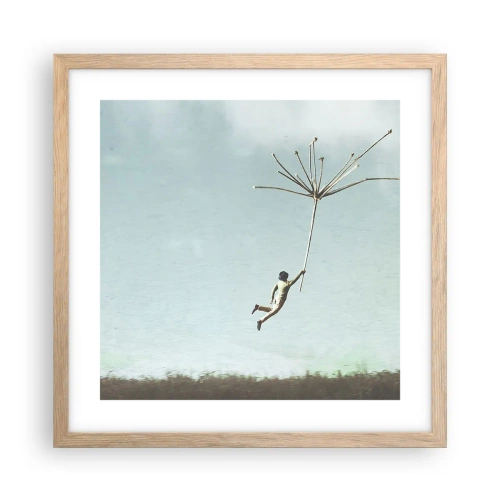 Poszter világos tölgy keretben - Sárkányrepülők, pitypangok, szél - 40x40 cm